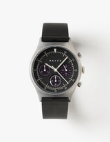 Black Solar chronograph leather strap watches