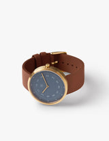 MUSTANG BROWN 40MM + NAVY LEATHER STRAP SET  (GOLD)
