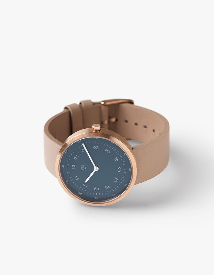 STORM CLOUD CAMEL 40MM + NAVY LEATHER STRAP SET (ROSE GOLD)