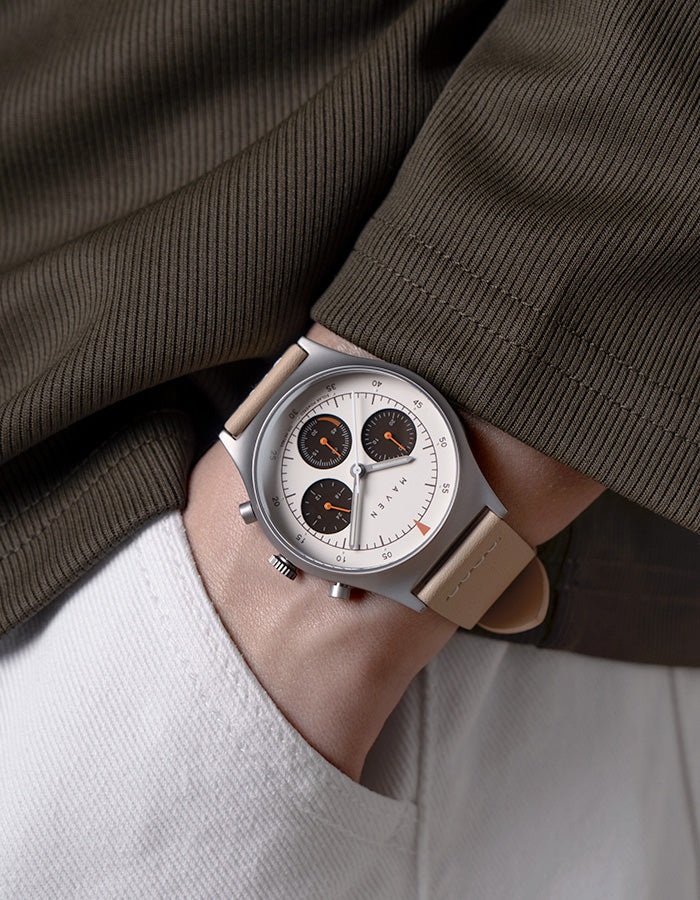 Natural Solar chronograph leather strap watches
