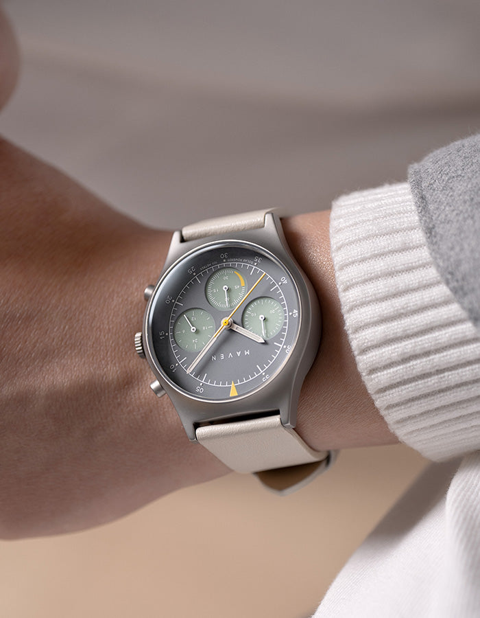Offwhite solar chronograph leather strap watches