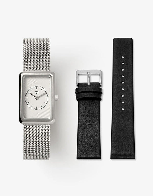 CHEVRON MESH 18MM + BLACK LEATHER STRAP SET