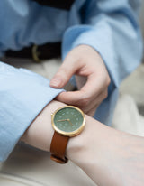 DUSTY OLIVE BROWN 34MM + NAVY LEATHER STRAP SET