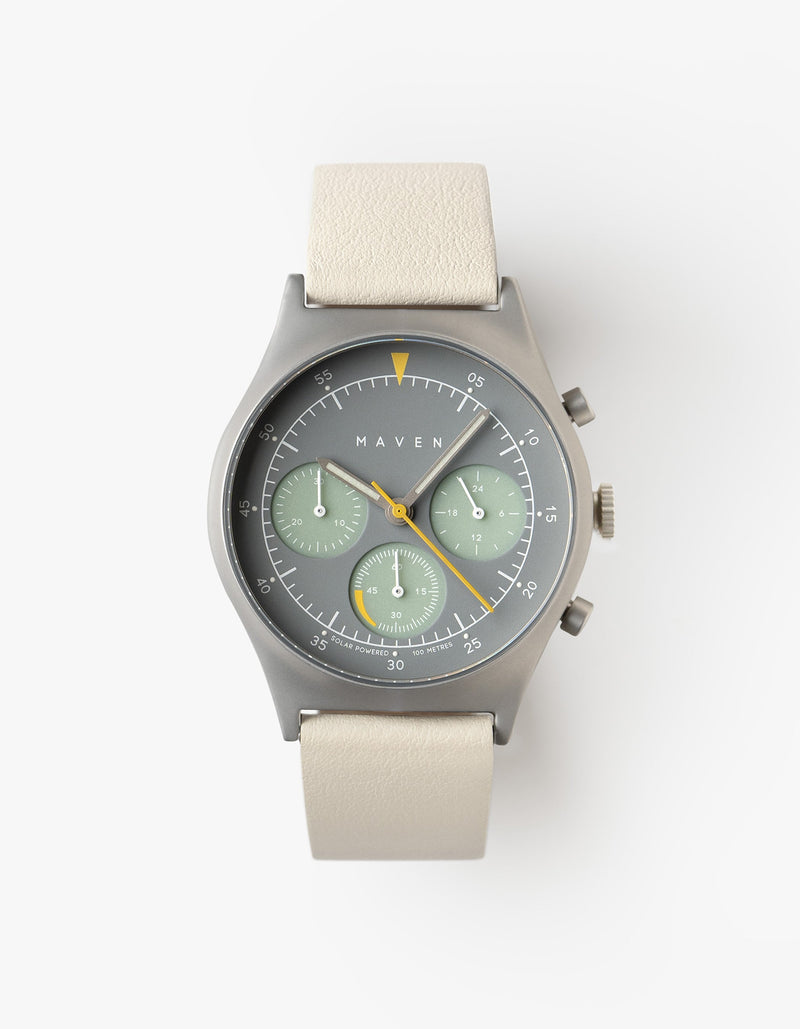 Offwhite solar chronograph leather strap watches