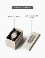 MUS-01 KHAKI P 40MM + NAVY PARACHUTE STRAP SET